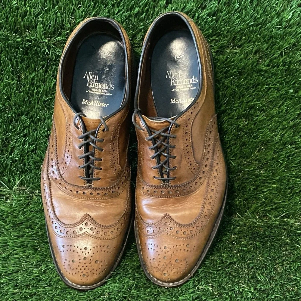 Allen Edmonds McAllister Walnut Brown Leather‎ Brogue Wingtip Oxford 8.5C Shoes